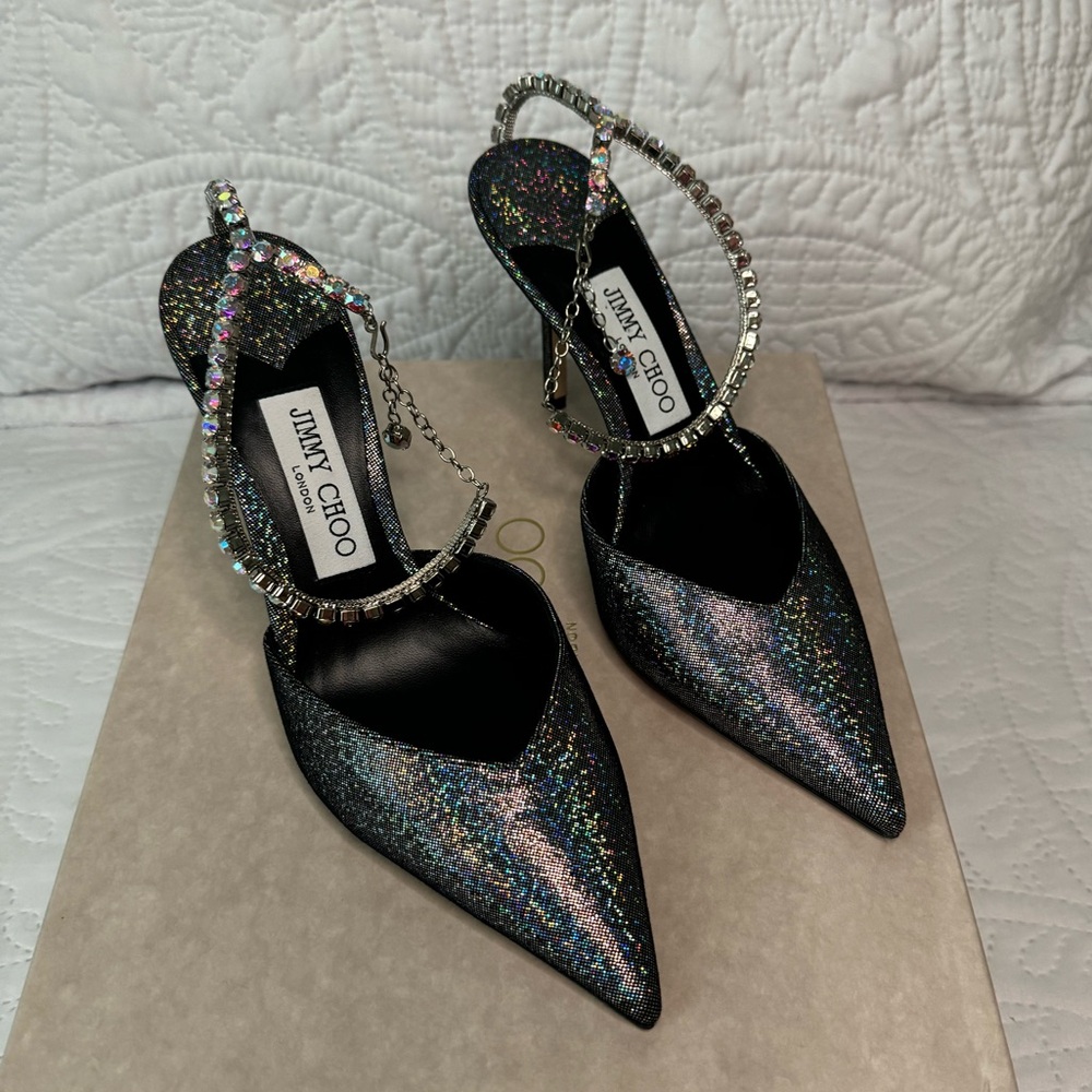NIB Jimmy Choo Saeda 85 - Silver/Multicolor size 38